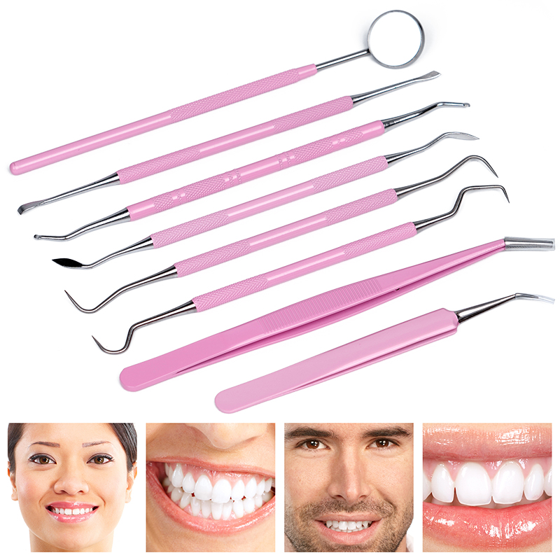Dental Mirror Probe - 1 قطعة ملاقط الأسنان الوردي التحقيق
